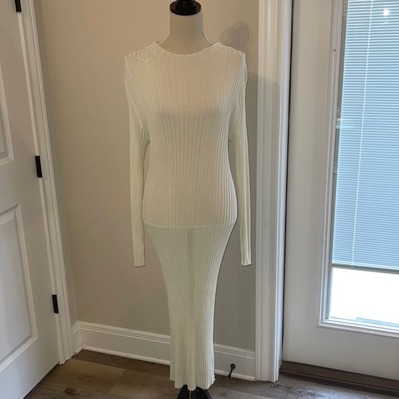 NWOT Zara Cream Ribbed Bodycon Maxi Dress - Picture 2 of 7